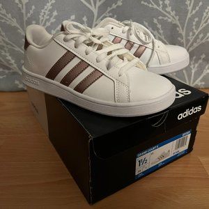New Adidas Kids White & Rose Gold Grand Court Sneakers - 1.5